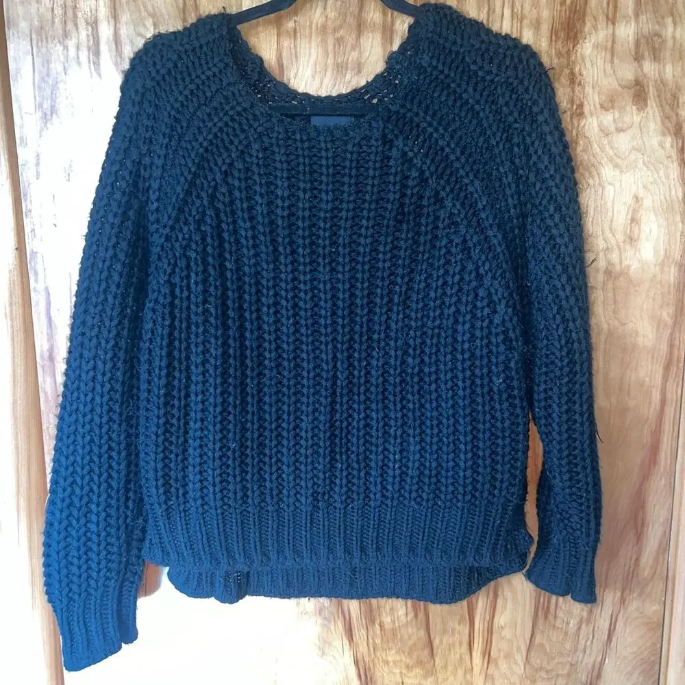 Kut from the Kloth Black Chunky Knit Sweater Cozy Textured Pullover Size Medium